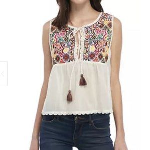 Free People Lohri Embroidered Sleeveless Top Ivory Boho Retro Size XS   -  D1088